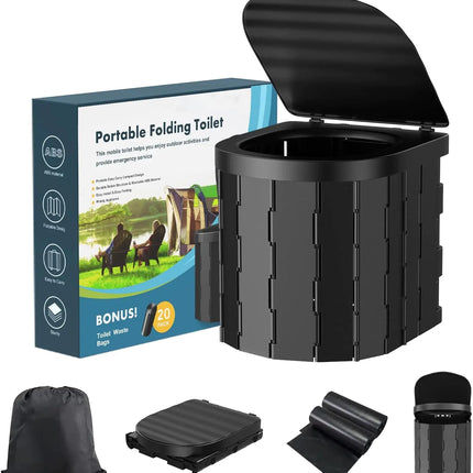 Portable Camping Toilet with Lid Portable Potty for Adults Portable Toilet Foldable Camping Toilet with 20 Count Toilet Bag for Car Bucket Boat Tent Trips Fishing Beach - Lamarshop1