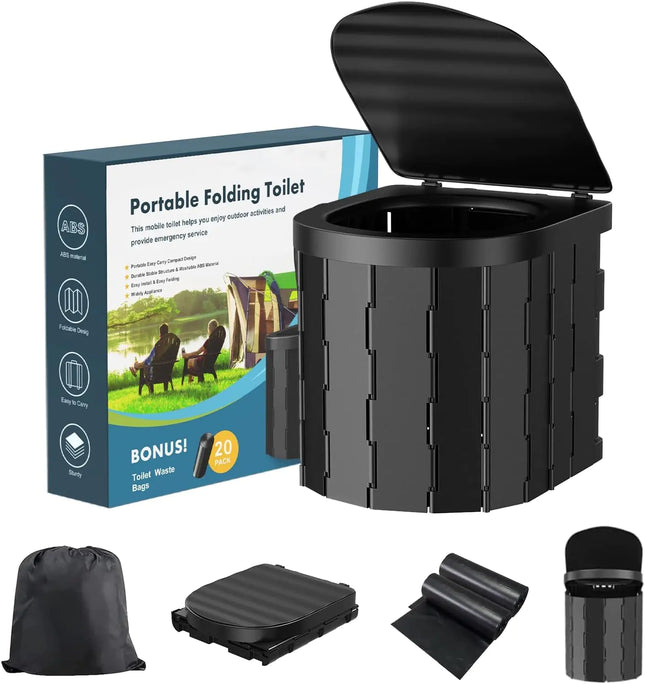 Portable Camping Toilet with Lid Portable Potty for Adults Portable Toilet Foldable Camping Toilet with 20 Count Toilet Bag for Car Bucket Boat Tent Trips Fishing Beach - Lamarshop1