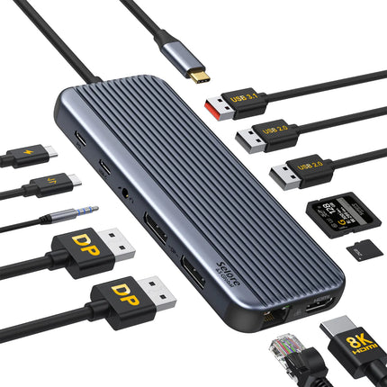 USB C Docking Station Dual Monitor for 4K Display12 in 1 Laptop Docking Station Dual Displayport with HDMI10Gbps USB A/C 3.1USB 2.0EthernetAudio&MicSD&TF Slot and PD Charging