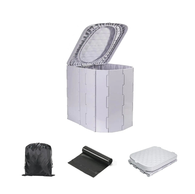 Upgrade XL Grey Portable Toilet for Camping Portable Folding Toilet with Lid Porta Potty Car Toilet Bucket Toilet Portable Potty for Adults Travel Toilet for Camping HikingLight Gray