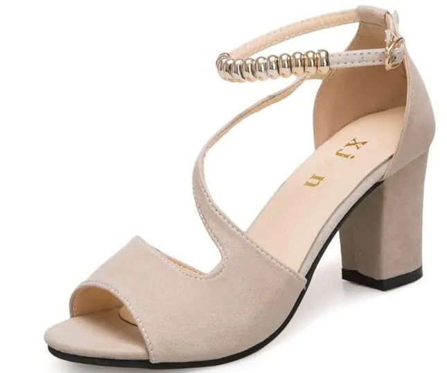 Fashion Women's Sandals with Thick Mid - Heel Buckle - Lamarshop1