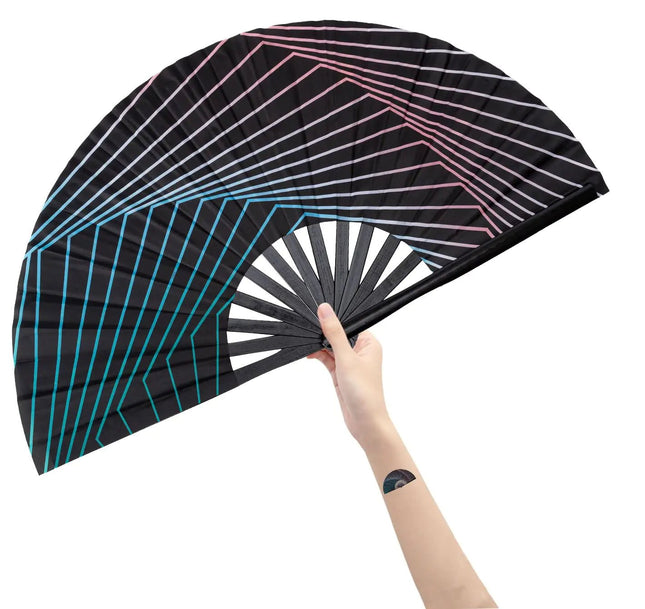 Amajiji Large Folding Hand Rave Fan for Women/Men Chinease/Japanese Bamboo and Nylon - Cloth Folding Hand Fan Hand Fan Festival Fan Gift Fan Craft Fan Folding Fan Dance Fan (Illusion Trippy) - Lamarshop1