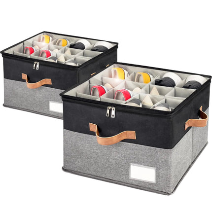 RONCHIL Shoe Organizer for Closet Foldable Shoe Storage Bins with Clear Cover Space Saving Shoes Holder with 4 Handles Large Adjustable Shoe Box Storage Containers Fits 8-16 Pairs 2 Pack Black