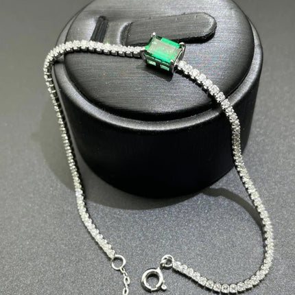 S925 Silver Square Synthetic Emerald Starry Sky Bracelet