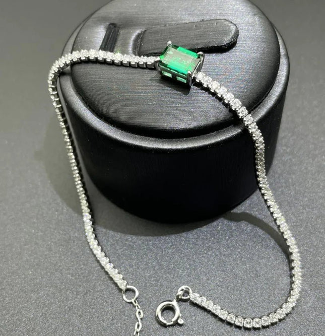 S925 Silver Square Synthetic Emerald Starry Sky Bracelet