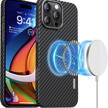 memumi Magnetic Case for iPhone 16 Pro Carbon Fiber, Compatible with Mag - Safe Sturdy Durable Cover for iPhone 16 Pro Aramid Fiber Case with Military Grade Drop Protection Black - Lamarshop1