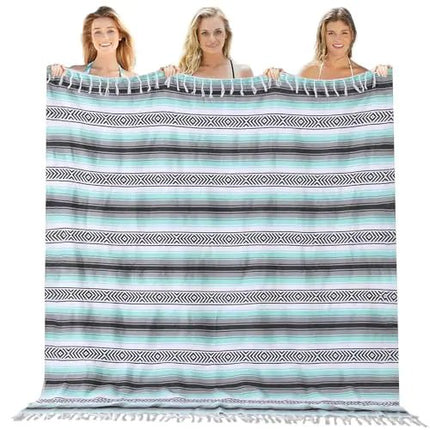 Mexican Throw Blanket Lightweight Serape Outdoor Blanket Extra Large Picnic Blanket Camping Blanket Beach Blanket Turkish Towel Sandproof Honeymoon Gift Fast Dry XL Compact Tent Gadgets 60" x 78" Mint - Lamarshop1