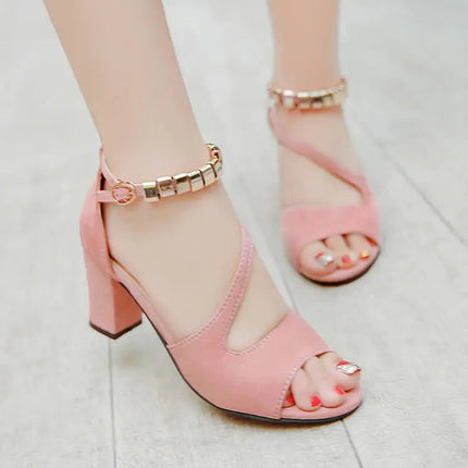 Fashion Women's Sandals with Thick Mid - Heel Buckle - Lamarshop1