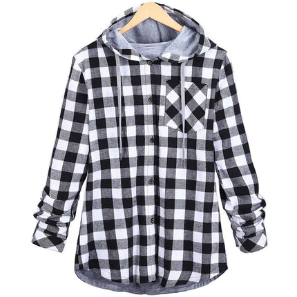 Multicolor Checked Hooded Cardigan for Women - Lamarshop1