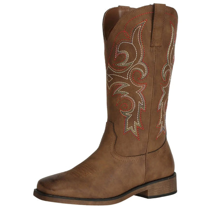 SheSole Womens Wide Width Cowboy Boots Square Toe Mid Calf Western Cowgirl Boots Brown US 8 - Lamarshop1