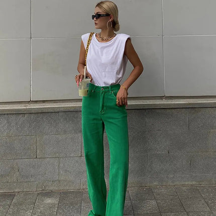 Women's Rose Red High Waist Wide Leg Jeans