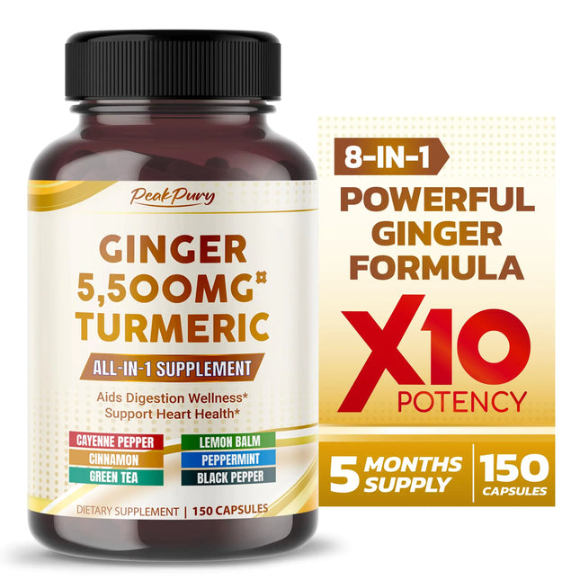 Ultra Ginger 5500mg & Turmeric 1000mg– Aids Digestion & Supports Heart Health – Includes Cayenne Pepper Lemon Balm Cinnamon Peppermint Green Tea - Made in The USA - 150 Capsules - Lamarshop1