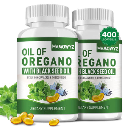 MAMOWYZ Oil of Oregano Softgels 6000mg 400 Count Organic Oil of Oregano Capsules with 200mg Black Seed Oil Capsules Immune Digestive Support Non-GMO Gluten Free(2 Packs)