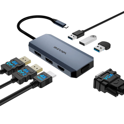 USB C Docking Station Dual DP Monitor Displayport Docking Station with Dual DP HDMI VGA USB2.0 Ports for Lenovo HP Dell Windows System Computer - Gray