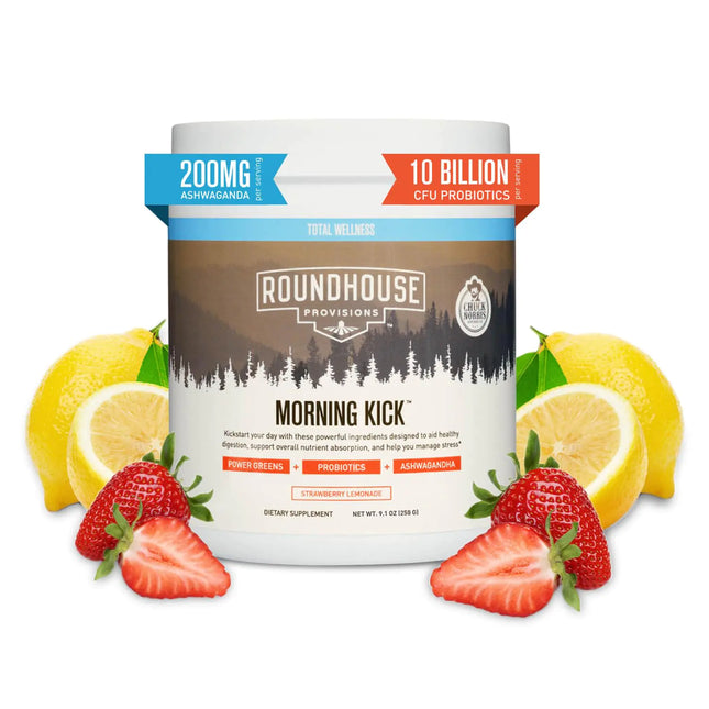 ROUNDHOUSE PROVISION Morning Kick Greens Superfood Powder Supplement with Ashwaganda Collagen Probiotics Supports Energy Levels 30 Servings (Strawberry Lemonade) by Chuck Norris - Lamarshop1