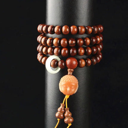 Natural Wood 108 Buddha Beads with Yellow Flower Pear