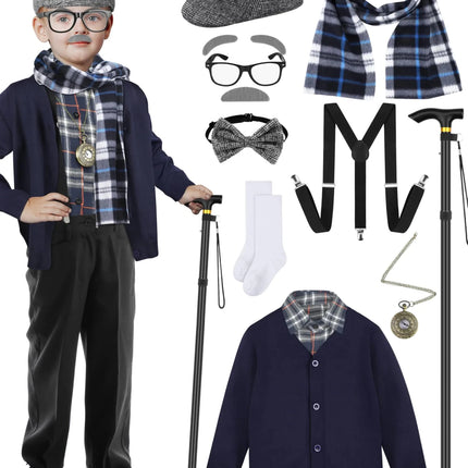 SOMSOC 13 Pieces Kids 100 Days of School Costume for Boys Old Man Costume Set Grandpa Costume Set for School Cosplay Party - Lamarshop1