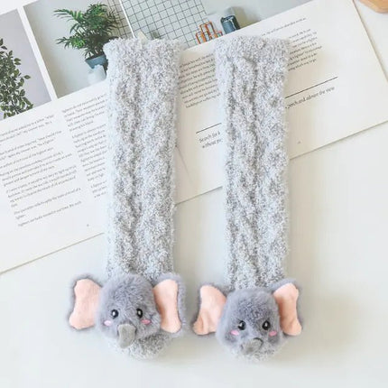 Thick Coral Velvet Baby Socks with Cartoon Designs