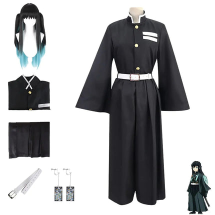 UZAIN Mens Demon Muichiro Cosplay Costume Tokitou Muichirou Cosplay Uniform Kimono With Wig Full Set Outfit Halloween (S Black+Wig) - Lamarshop1