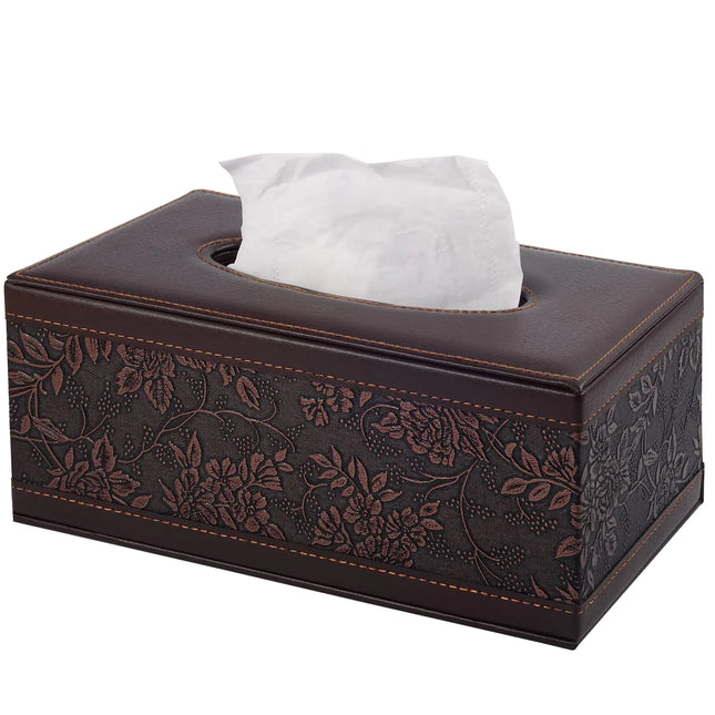 Antique PU Leather Tissue Box Holder Cover Rectangular Napkin Case DispenserHome Office Car Tissue Holder with Magnetic BottomFacial Tissue Organizer (Retro) - Lamarshop1