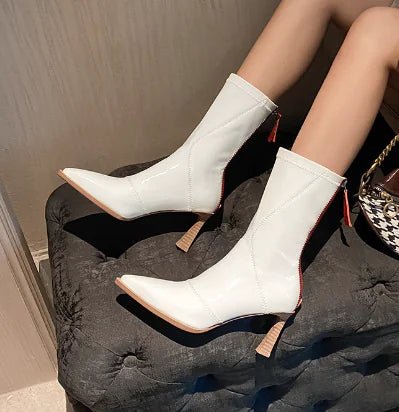 Imported Women's Leather Ankle Boots with Zipper - Lamarshop1