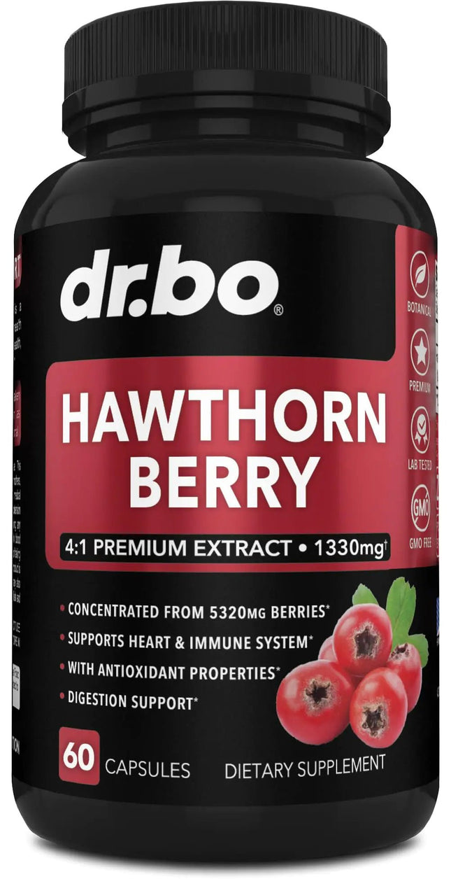 Hawthorn Berry Capsules Supplement - 1330mg 4:1 Natural Extract for Digestion & Heart Health Supplements - Extra Strength Fresh Hawthorn Berry Extract Berries Non - GMO - 60 Hawthorne Supplement Pills - Lamarshop1
