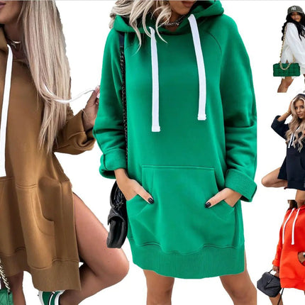 Women's Fleece Hooded Long - Sleeve Sweater with Slits - Lamarshop1