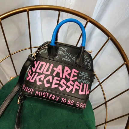 Mini Shell Bag with Graffiti Letter Print Design - Lamarshop1