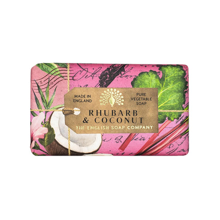 The English Soap Company Anniversary Wrapped Soap Bar Luxury Rhubarb Shea Butter Soap Bar Moisturising Soap Bar for Face and Body Rhubarb and Coconut Scent 190g