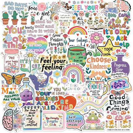 50 PCS Mental Health Stickers for Adult Therapist Gifts Mental Health Awareness Items Psychology Stickers Feelings Stickers Positive Quote Decals Mental Healthology Affirmation