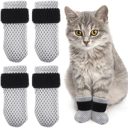4Pcs Cat Nail Caps Cat Claw Covers Cat Nail Covers Caps Shoes for Cats Socks for Cats AntiScratch Cat Paw Protector Pet Grooming Booties for Bathing Shaving Checking Grey M