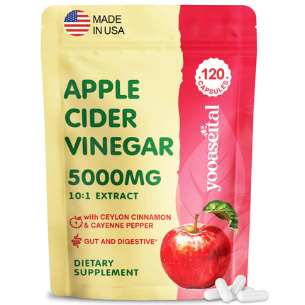 Apple Cider Vinegar Capsules with Mother Max Strength 5000mg ACV Pills Supplements with Organic Cayenne Pepper & Ceylon Cinnamon Probiotics for Diet Digestion Detox Immune Vegan Non - GMO 120 Ct - Lamarshop1