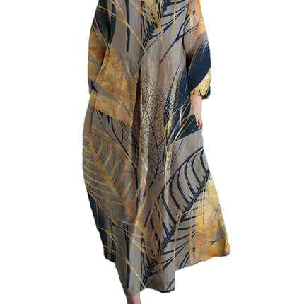Gray Dress Boho Floral Maxi Dress for Womens Cotton Long Sleeve Dresses Flowy Casual Long Dress - Lamarshop1