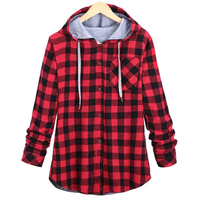 Multicolor Checked Hooded Cardigan for Women - Lamarshop1