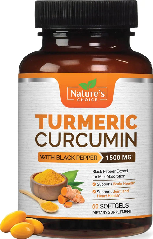 Turmeric Curcumin Supplement 1500mg - Superior Absorption Tumeric Extract Softgel with Black Pepper - Curcuminoids Antioxidant Herbal Supplement Joint Support for Women & Men Non - GMO - 60 Softgels - Lamarshop1