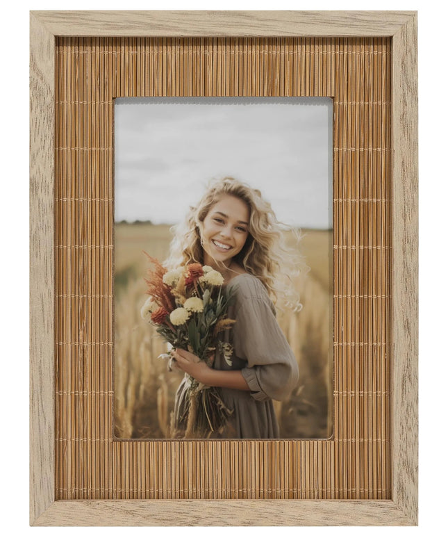 Sonefreiy Boho 4x6 Picture Frame 4 x 6 Picture Frames for Wall Photo Frame Natural Bamboo Woven Tabletop Display Gift for Family Mom Dad Grandma Friends