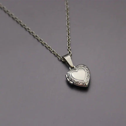 Stainless Steel Heart Shaped Picture Frame Necklace