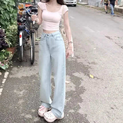Ballet Embroidery Light Blue Wide-Leg Jeans