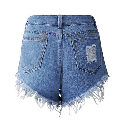 Irregular Cat Whiskers Fringed High Denim Shorts