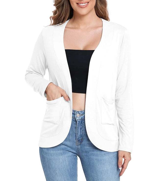 ADANIKI 2024 Womens Long Sleeve Cardigan with Pockets Lightweight Casual Loose Open Front Cardigans (White S) - Lamarshop1