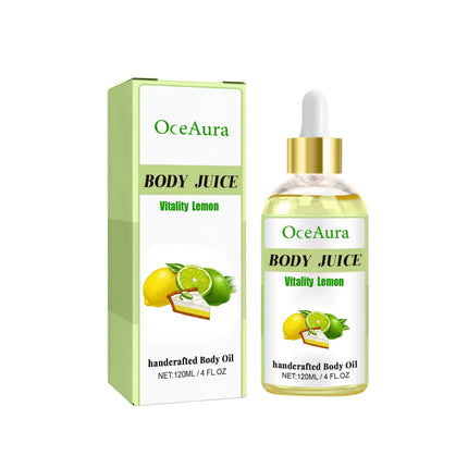 Hoegoa Body Juice Oil - Hand Craft Body Oil Lemon Birthday cake Cinnamon Bun Vanilla Cream Peach Mango Body Oil Nourishing Hydrating Moisturizing Essential Oil 4 FL.OZ (Lemon One Size) - Lamarshop1
