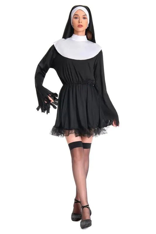 ellzant Adults Nun Costume Outfits for Halloween Womens Holy Sister Priest Cosplay Dress Headpiece Set - Lamarshop1