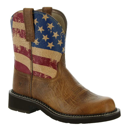 ARIAT BMVY9 Womens Fatbaby Heritage Patriot Western Boot Crackled Tumeric/Splattered Flag 7.5 - Lamarshop1
