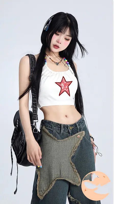 Retro Distressed Wide Leg Jeans for Women