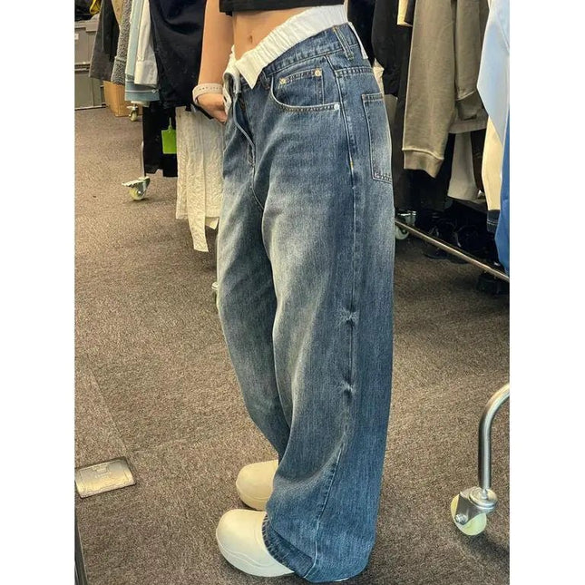 Plus Size High Waist Double Waist Wide Leg Jeans
