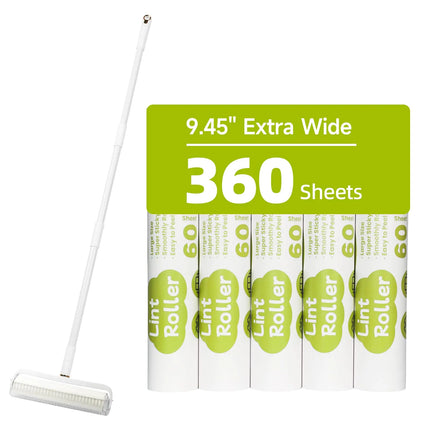 Large Lint Rollers for Floor Sticky Rollers for Carpet 9.45 Lint Remover Brush with Long Handle Pet Hair Remover for Carpet Sticky Mop 360 Sheet