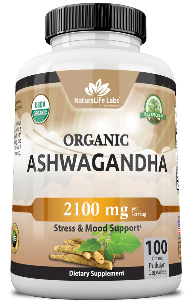 Organic Ashwagandha 2100 mg - 100 Veggie Capsules Pure Organic Ashwagandha Powder and Root Extract - Stress Relief Mood Enhancer - Lamarshop1