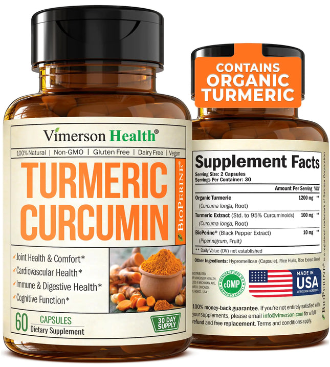 Turmeric Supplement with 1200mg Turmeric Powder Organic - Turmeric Curcumin Supplement. 95% Curcuminoids. Organic Turmeric Curcumin with Black Pepper. Tumeric Joint Support Supplement. 60 Curcuma Caps - Lamarshop1