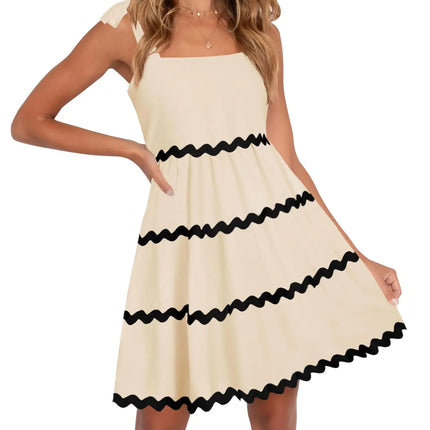ZESICA Womens Summer Swing Mini Dress Casual Spaghetti Straps Sleeveless Smocked Backless Flowy A Line SundressApricotLarge - Lamarshop1