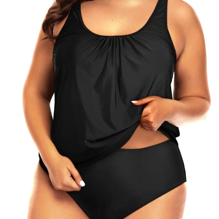Yonique Plus Size Two Piece Swimsuit for Women Blouson Tankini Tummy Control Bathing Suit Black 16W - Lamarshop1